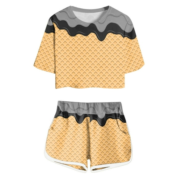 oqasdz Kids Child Boys Girls 2PCS Silk Pajama Set Ice Cream Print Short Sleeve T Shirt And Shorts Homewear Casual Loose Pajamas Size 4 Y-5 Y