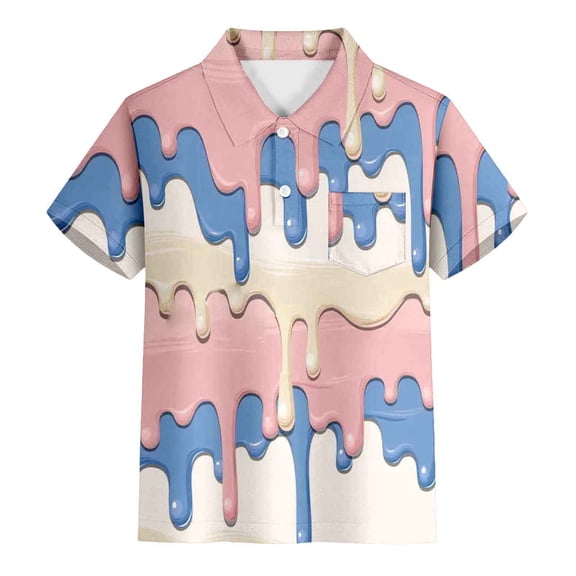 oqasdz Kids Child Boys Girls Polo Shirts Ice Cream Print Short Sleeve Lapel Button Down Gentleman Tops With Pocket Size 3 Y-4 Y