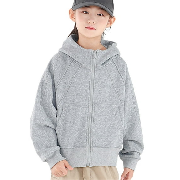 oqasdz Kids Hooded Jacket Outdoor Warm Solid Color Long Sleeve Pullover Coats for Boys and Girls Windproof Outerwear Casual Relaxed Fit Daily Wear