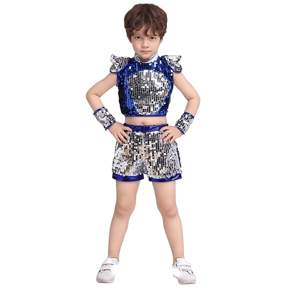 oqasdz Kids Performance Sparkling Stage Outfit for Girls and Boys Dance Recital Glamour Show Wear with Shimmering Glitter Design