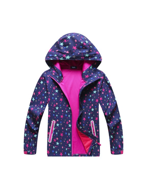 Kids Star Print Softshell Jacket Outdoor Hooded Coat for Boys Girls Fall Winter Clothes Casual Adorable Streetwear