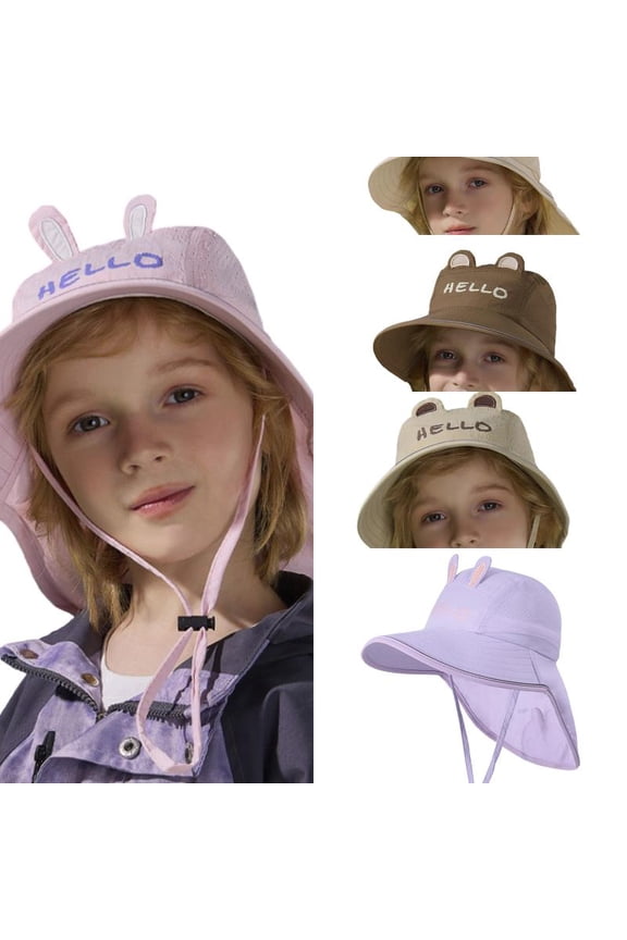Kids Sun Hat with Neck UPF 50+ Wide Brim Fisherman Cap Adjustable Tie for Boys Girls Beach Daily Wear Casual Outdoor
