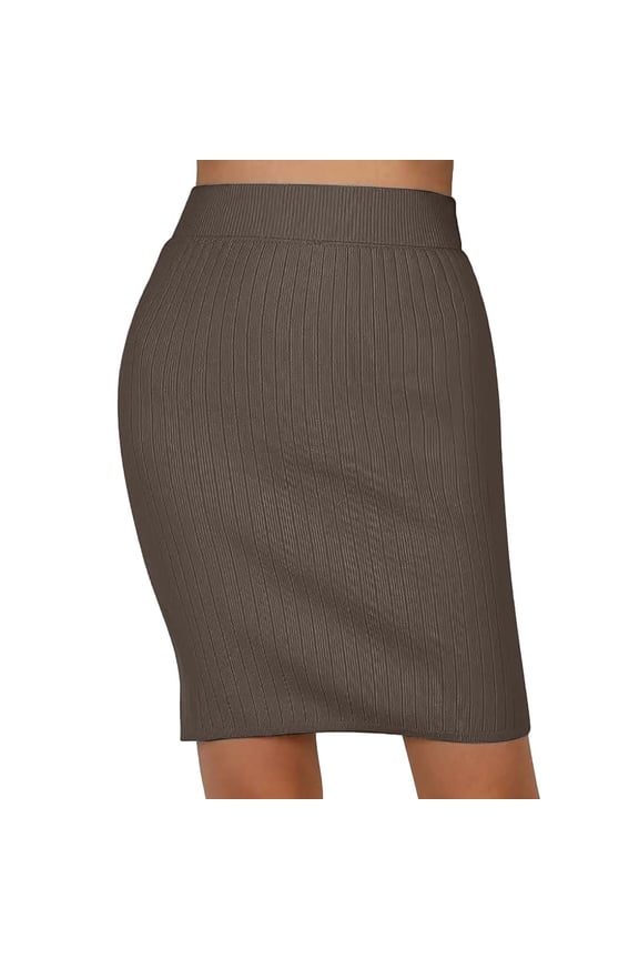 Knitted Pencil Skirts for Women Work Formal Elegant Bodycon High Waist Solid Color Midi Skirt Stretchy Slim Fit Daily Wear