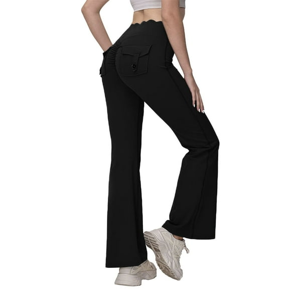 oqasdz Leggings for Women Flare Leg with Pockets for Sports Workout Lifting Gym Casual Yoga Pants L