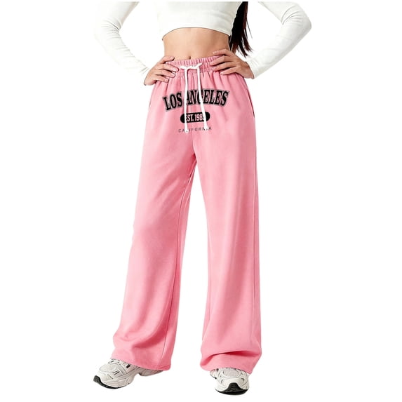 oqasdz Letter Print Girls Wide Leg Pants Drawstring Trousers for Teen Youth Sports Fashion Durable Fit Casual Dailywear