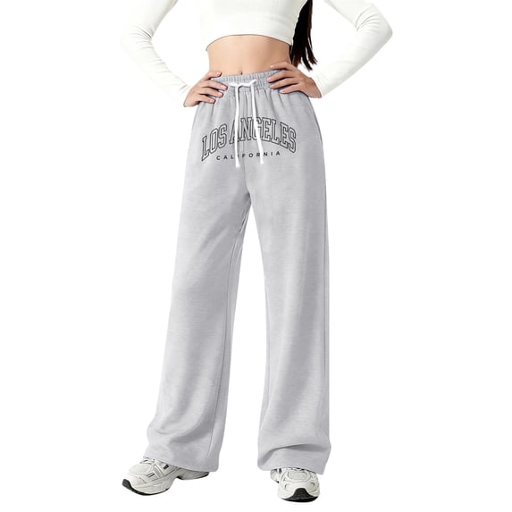 oqasdz Letter Print Girls Wide Leg Pants Drawstring Trousers for Youth Sports Fashion Loose Soft Casual Dailywear
