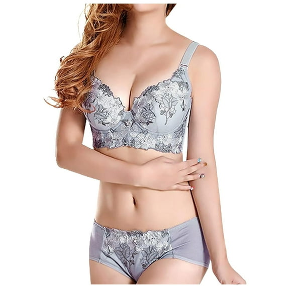 oqasdz Lingerie Sets for Women Sexy Embroidered Adjustable Straps Underwear Sleepwear Gathering Bra Set