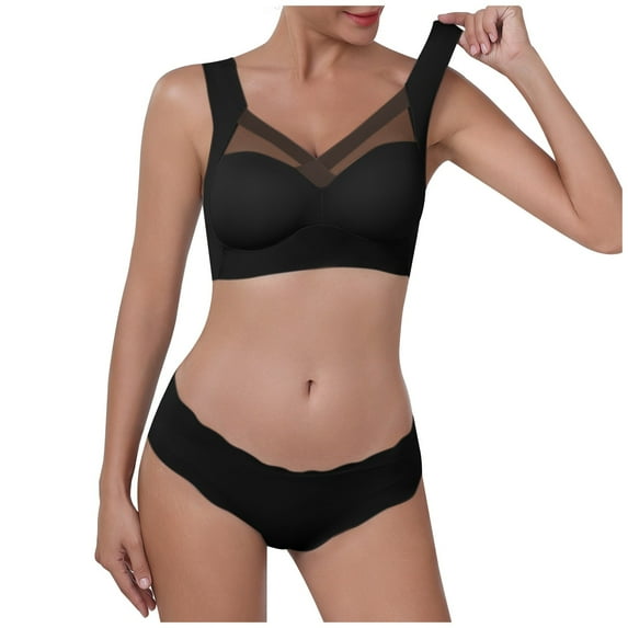 oqasdz Lingerie for Women Seamless Comfortable Fixed Cup Underwear Set Ice Silk Thin Backless Bra Set