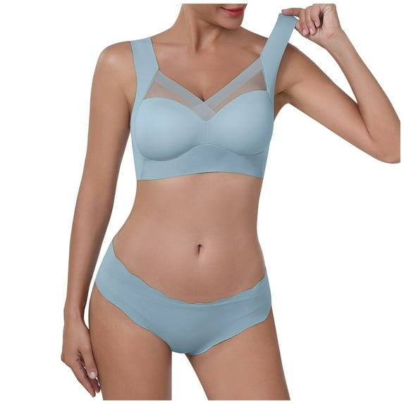 oqasdz Lingerie for Women Seamless Comfortable Fixed Cup Underwear Set Ice Silk Thin Backless Bra Set