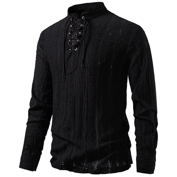 oqasdz Men Retro Drawstring Tie Long Sleeve Shirt Elegant Button Down Comfort Breathable formal Shirt Stretch Soft Summer Dailywear