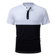 thumbnail image 1 of oqasdz Men T Shirts Knit Button Closure Short Sleeve Henley Shirt Top Patchwork Color Fashion Versatile Work Business Casual Summer T-Shirts, 1 of 4