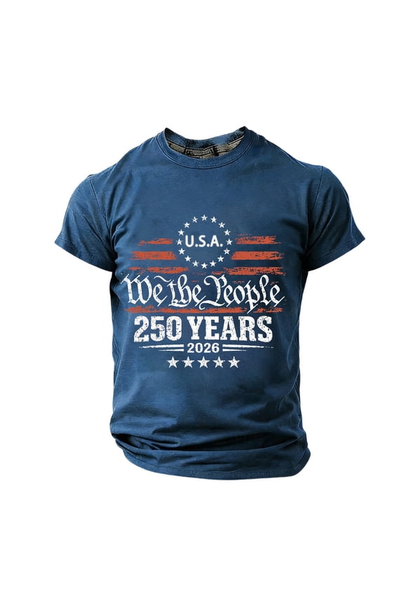 Men T Shirts Vintage Casual US National Flag Prints Crewneck Short Sleeve 250 Year Birthday 250th Anniversary USA Shirt