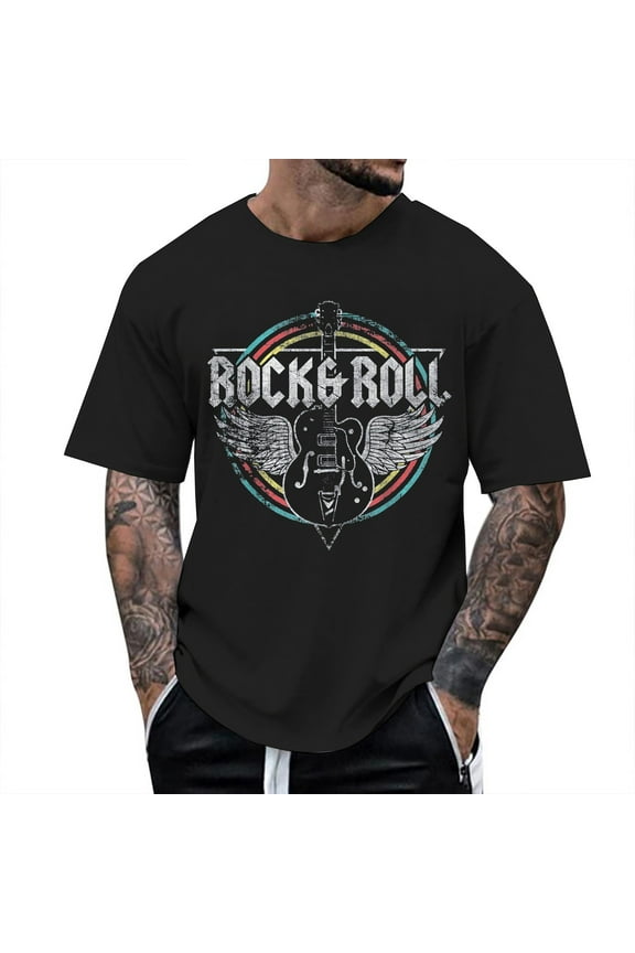 Men T Shirts for Outdoor Casual Wear Relaxed Fit Rock and Roll Graphic for Summer and Fall Tee Top