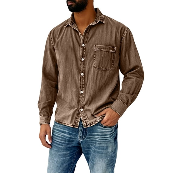 oqasdz Men's Long Sleeve Button Up Shirt with Classic Collar and Chest Pocket for Fall Winter Comfort Office Top Stretch Soft Casual Outdoor