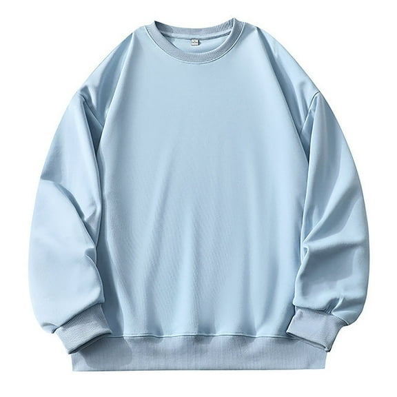 oqasdz Men's Long Sleeve Sweatshirt O-Neck Casual Solid Color Holiday Pullover Tops Cozy Male Dailywear