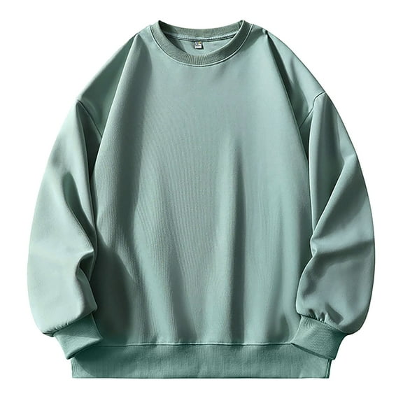 oqasdz Men's Long Sleeve Sweatshirt O-Neck Casual Solid Color Holiday Pullover Tops Cozy Male Dailywear