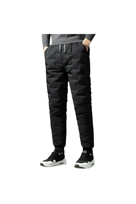 Men's Pants Casual Warm Solid Color Full Length Pants Thickened with Pocket Drawstring Warm Winter Trousers