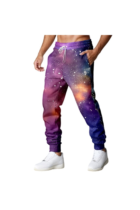 Men's Pants Elastic Waist Galaxy Print Pants Astronaut Space Themed Trousers Lightweight Stretch Everyday Wear Casual Comfort Soft Outwear