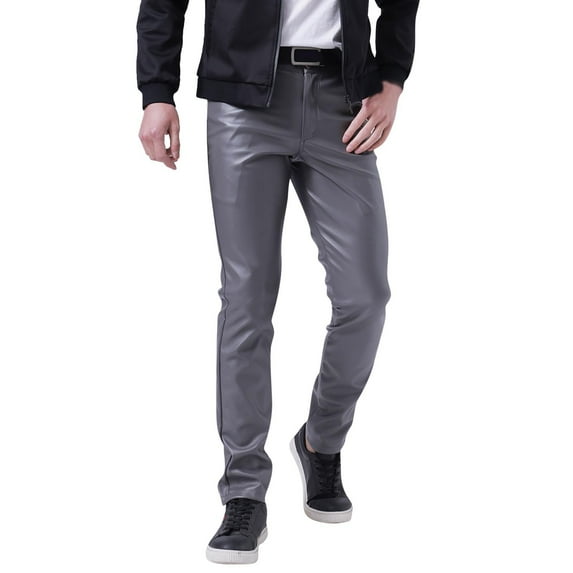 oqasdz Men's Pants Slim Fit Leather Pants Leggings Color Elastic Trendy Motorcycle Leather Pants Trousers