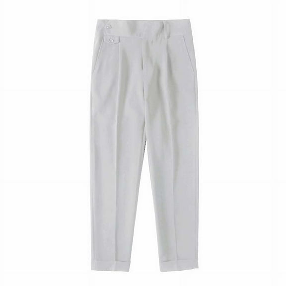oqasdz Men's Pants Slim Fit Small Feet High Waist Business Solid Color Casual Suit Pants Trousers