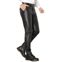 oqasdz Men's Pants Slim Fitting Leather Pants Leggings Tight Elastic Trend Motorcycle Leather Pants Trousers