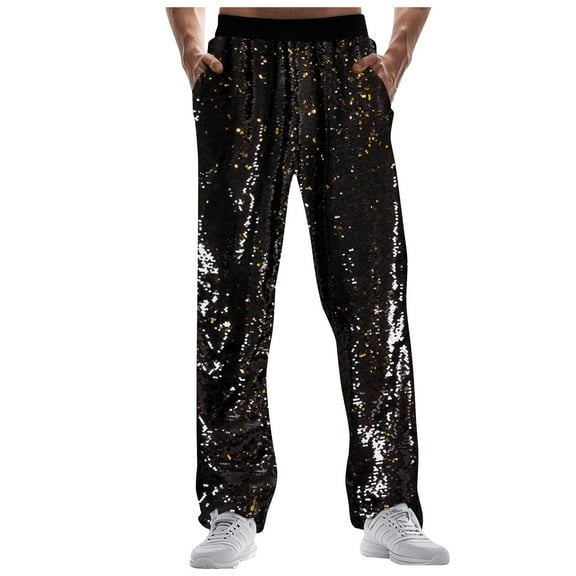 oqasdz Men's Pants Special Glitter Sequins Casual Wide Leg Fashion Loose Comfortable Pants Trousers
