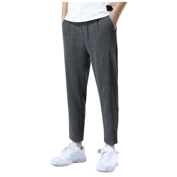 oqasdz Men's Pants Summer Flax Ice Silk Thin Straight Tube Loose Fashion Casual Pants Trousers