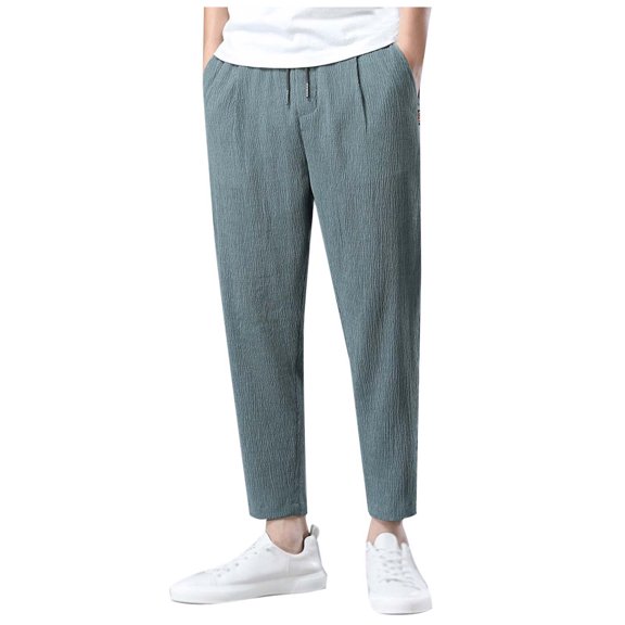oqasdz Men's Pants Summer Flax Ice Silk Thin Straight Tube Loose Fashion Casual Pants Trousers