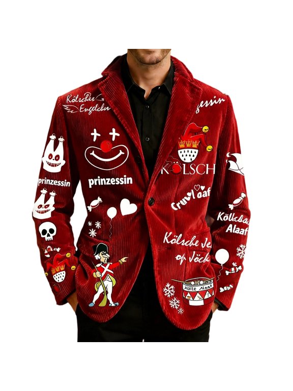 Mens Blazer Circus Clown Printed Corduroy for Patterned Jacket for Casual Lightweight Sport Coat Daily Formal Outdoor Activities