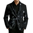 thumbnail image 1 of oqasdz Mens Blazer Festive Sequin Print Long Sleeve One Button Corduroy Jackets Stretch Slim Fit Dress Coat Travel Party Business Formal, 1 of 5