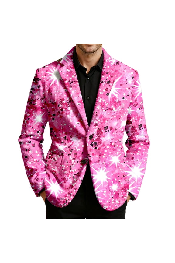 Mens Blazer Festive Velvet Corduroy Jacket for Glam Print with Vibe and Modern Fit Comfort Loose Fit Sport Coat Party Evening Wedding Prom
