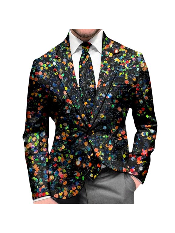 Mens Blazer Sequin Print Long Sleeve Jacket Modern Tuxedo Alternative Casual Lightweight Sport Coat Daily Formal Outdoor Activities