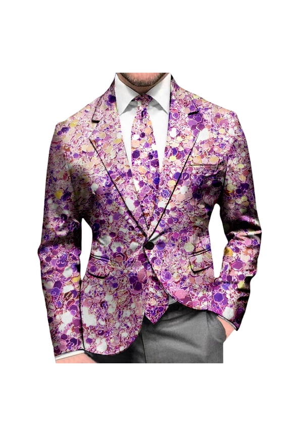 Mens Blazer Sequin Print Long Sleeve Jacket Modern Tuxedo Alternative Casual Lightweight Sport Coat Party Evening Wedding Prom