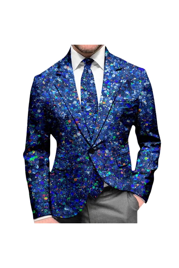 Mens Blazer Sequin Print Long Sleeve Jacket Modern Tuxedo Alternative Stretch Slim Fit Dress Coat Party Evening Wedding Prom