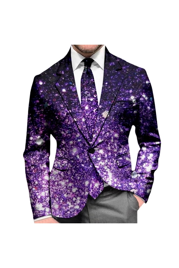Mens Blazer Sequin Print Long Sleeve Jacket Modern Tuxedo Alternative Stretch Slim Fit Dress Coat Party Evening Wedding Prom