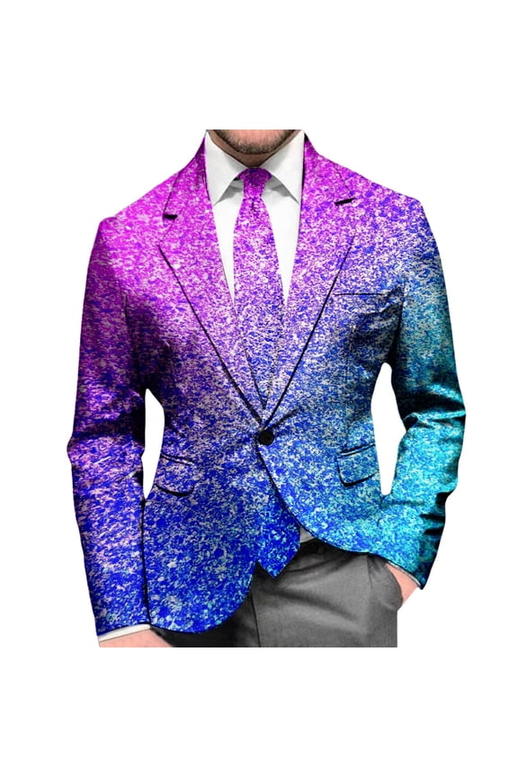 Mens Blazer Sequin Print Long Sleeve Jacket Modern Tuxedo Alternative Stretch Slim Fit Dress Coat Travel Party Business Formal