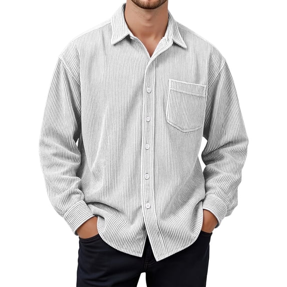 oqasdz Mens Corduroy Shirt Long Sleeve Shirt with Pockets Relaxed Fit Knit Button Up Office Top Stretch Soft Casual Outdoor