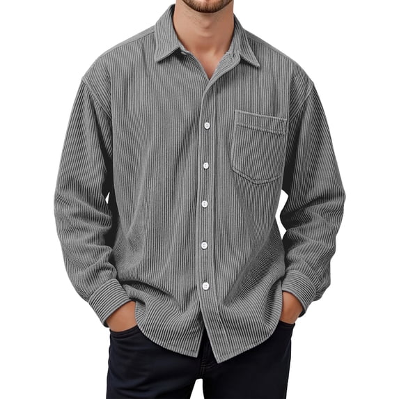 oqasdz Mens Corduroy Shirt Long Sleeve Shirt with Pockets Relaxed Fit Knit Button Up formal Shirt Lightweight Casual Everyday
