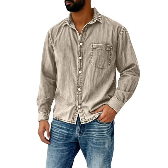 oqasdz Mens Long Sleeve Button Up Shirt with Classic Collar and Chest Pocket for Fall Winter Comfort Office Top Regular Fit Casual Outdoor