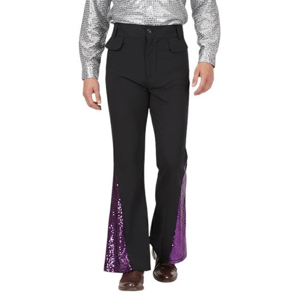 oqasdz Mens Pants Casual Flared Pants with Sparkling Sequins for Disco Party Nightclub Retro Style Comfortable Stretch Fit