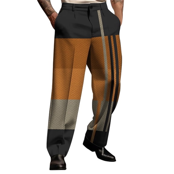 oqasdz Mens Pants Elastic Waist Color Patchwork Lightweight Non Stretch Trousers with Button Closure Formal Business Casual Loose Fit Dailywear