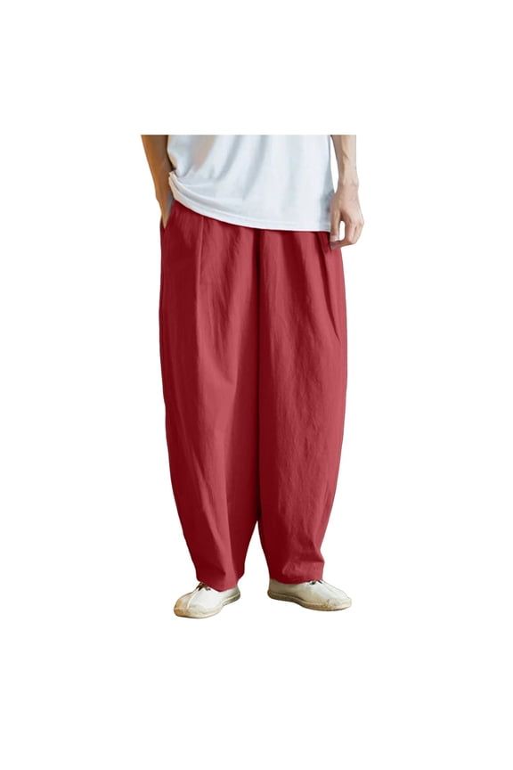 Mens Pants Elastic Waist Patchwork Plus Size Breathable Trousers with Pocket Full Length Sports Line Pants Casual Versatile Dailywear