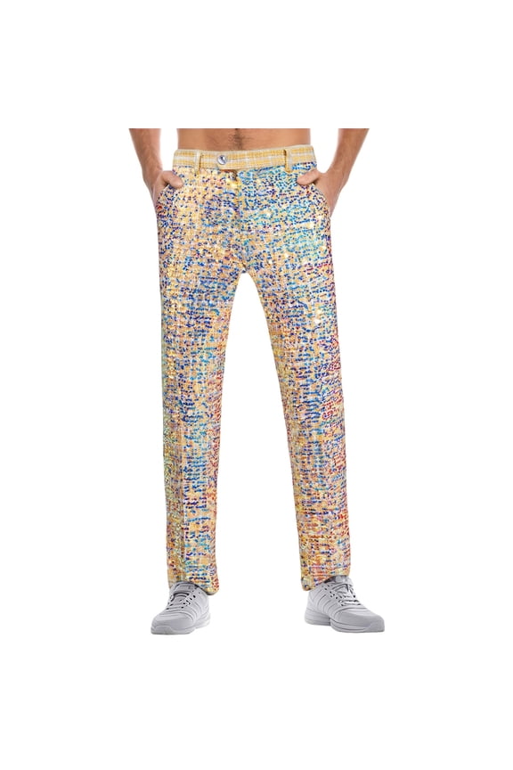 Mens Pants Elastic Waist Slim Fit Sequin Suit Pants Prom Suit Stage Performance Party Evening Streetwear Casual Pants Apparel