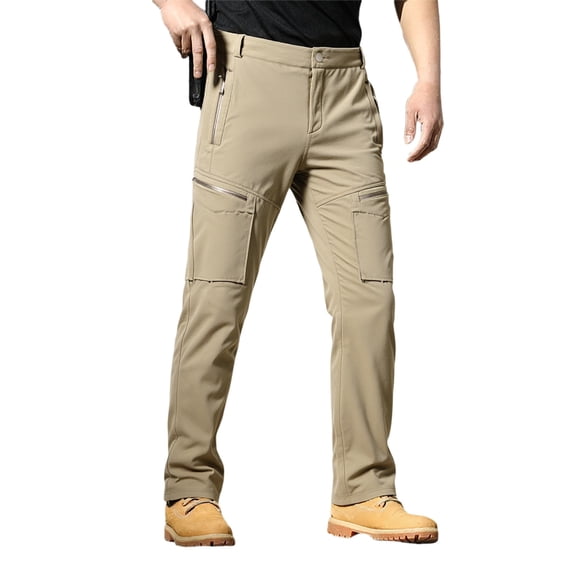 oqasdz Mens Pants Lined Hiking Thermal Insulated Outdoor Climbing Trousers Winter Windproof Softshell Trekking Adventure Activities