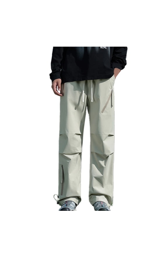 Mens Pants Straight Leg Loose Fit Trousers with Drawstring and Pockets Winter Warm Fashion Outdoor Activities Casual Pants