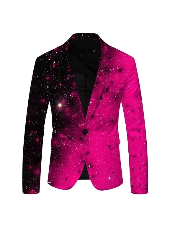 Mens Suit Jacket 3D Sequin Suit Printed Pocket Lapel Button Up Stretch Lightweight Business Wedding Party Coat Top,Size XL
