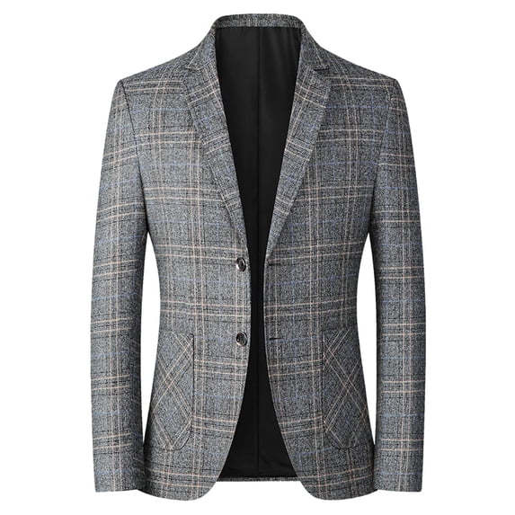 oqasdz Mens Suit Jacket Autumn Winter Trend Plaid Brushed Suit Collar Single Two Button Slim Round Hem Pocket Casual Coat Top,Size M