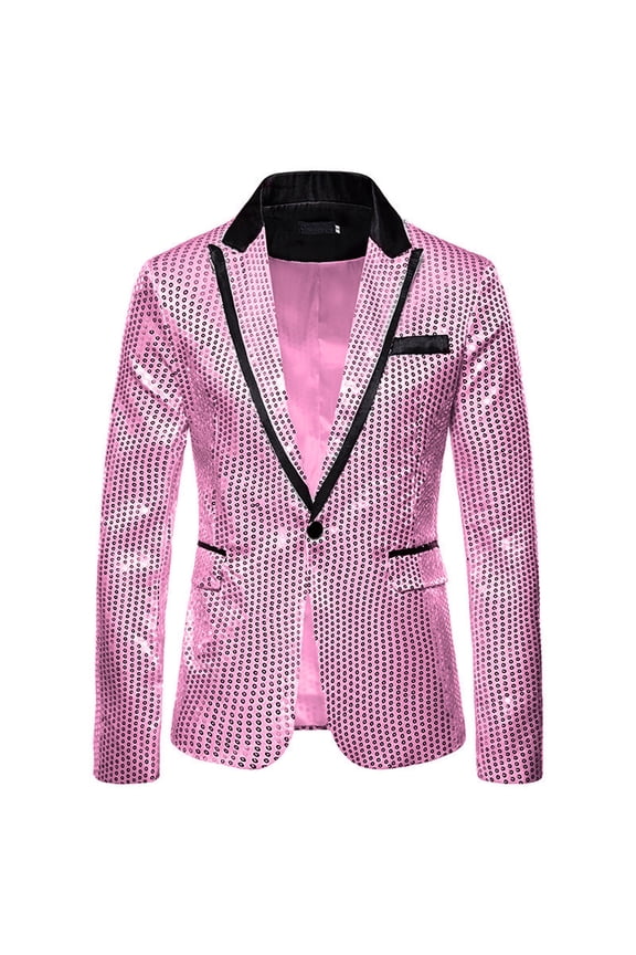 Mens Suit Jacket Charm One Button Slim Fit Sequin Business Wedding Party Banquet Casual Fashion Coat Top,Size L