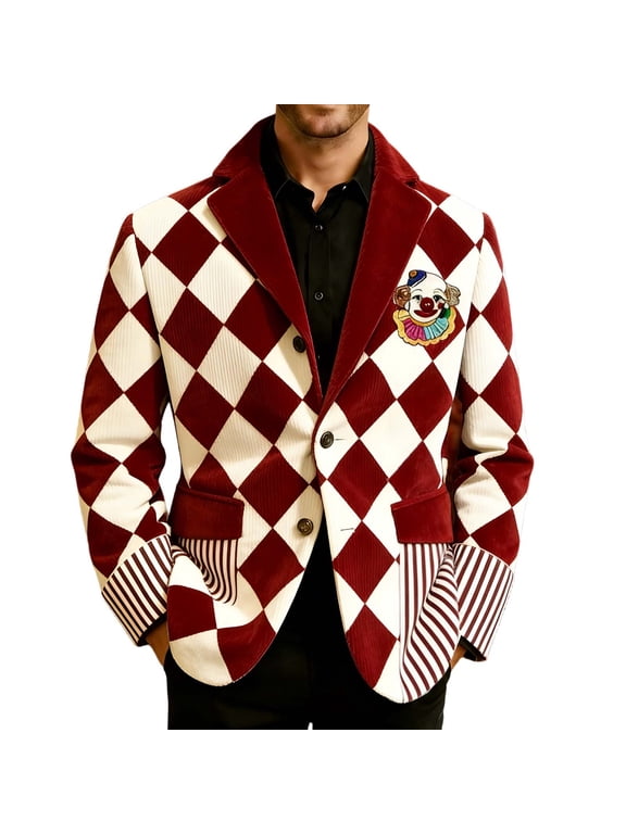 Mens Suit Jacket Circus Clown Printed Corduroy for Patterned Jacket for Casual Lightweight Sport Coat Daily Formal Outdoor Activities