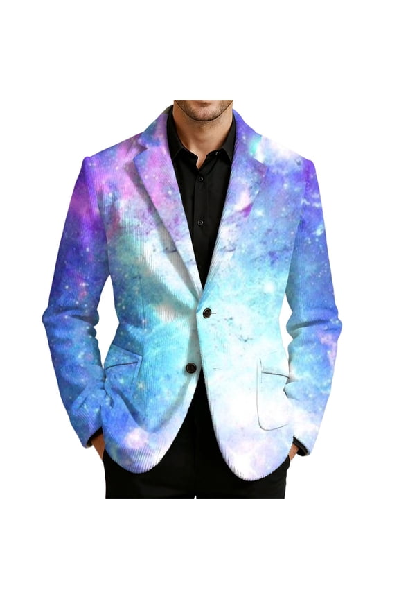 Mens Suit Jacket Corduroy Jacket Unique Starry Sky Print Fashion Modern Gentleman Casual Lightweight Sport Coat Travel Business Formal